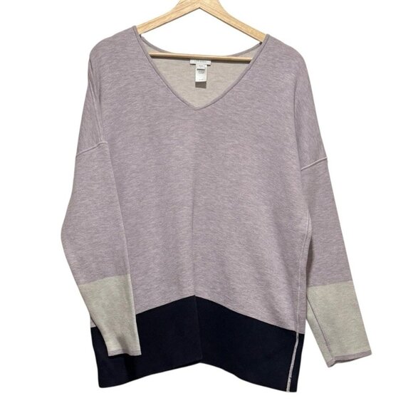 J Jill Sweater Purple Reversible Minimalist Coastal Pastel Colorblock Womens XL - Picture 3 of 10